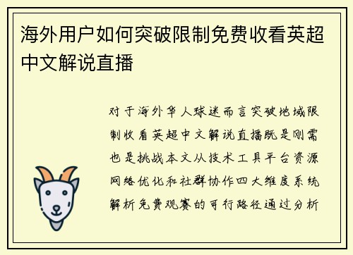 海外用户如何突破限制免费收看英超中文解说直播